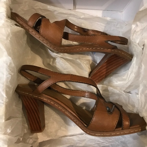 NINE WEST Leather Sandals Heels Women's Size 5.5 Tan Brown Ankle Strap - Picture 3 of 5